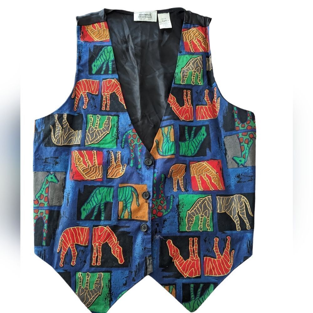 Vintage 90s Sostanza colorful Safari‎ animal print vest 🦒🦓